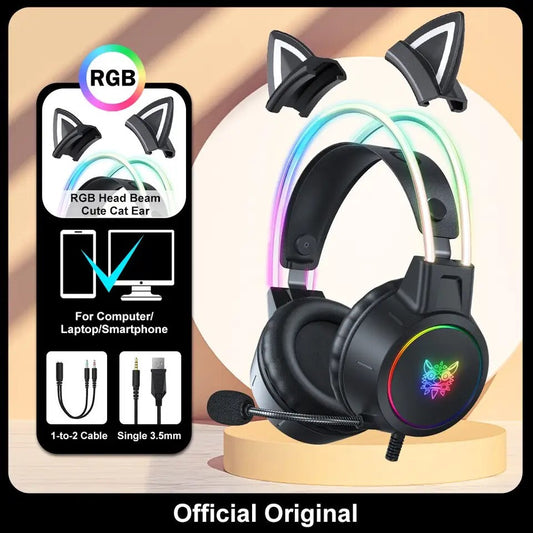 cat ears gaming headset light