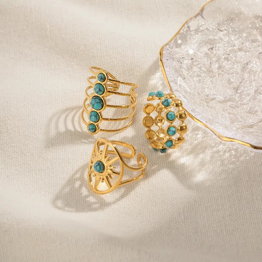 18K Gold Plated Turquoise Open Rings